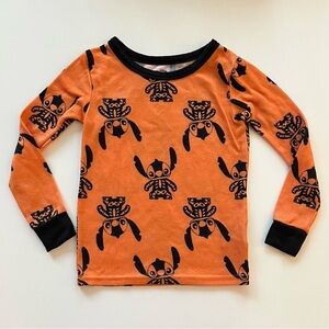 Disney Stitch Skeleton Halloween Black & Orange Long Sleeve Top Girls Size 6